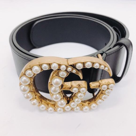 GUCCI GG pearl logo leather belt size 80 - Picture 5 of 9